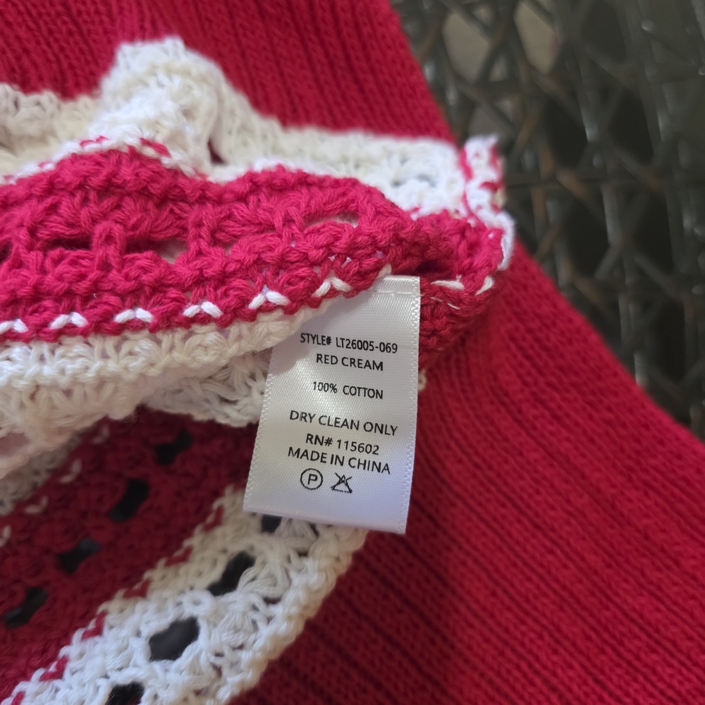 Vici Red and White Crochet Striped Crew Neck Sweater NWOT - Picture 7 of 9